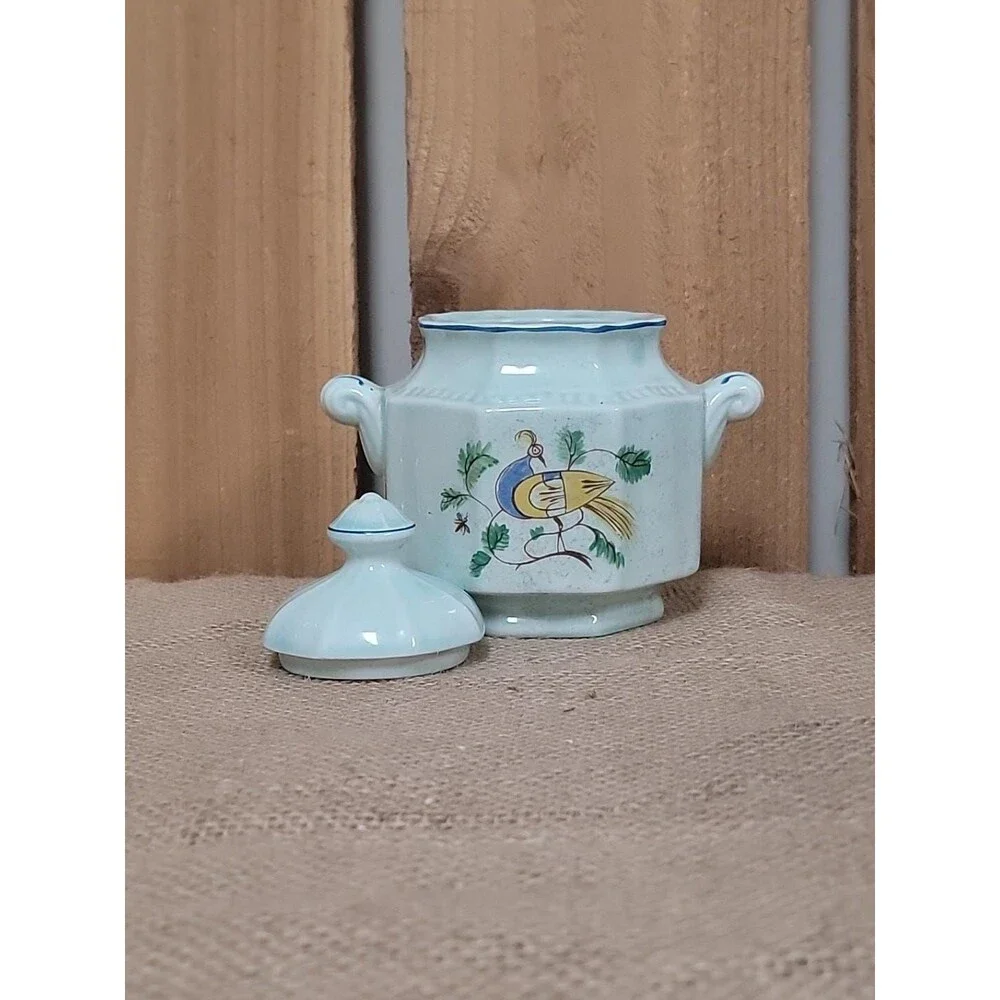 RARE Kensington Staffordshire Ironstone Sugar Bowl Java Bird, Made In England 5”